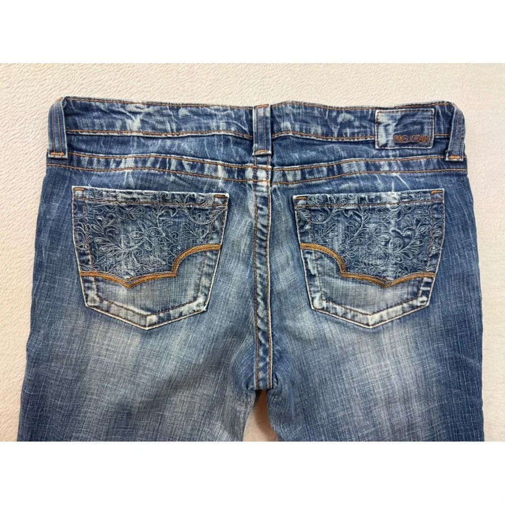 Big Star Casey Low Rise Flare Jeans Womens 32XL Medium Wash Embroidered Pockets